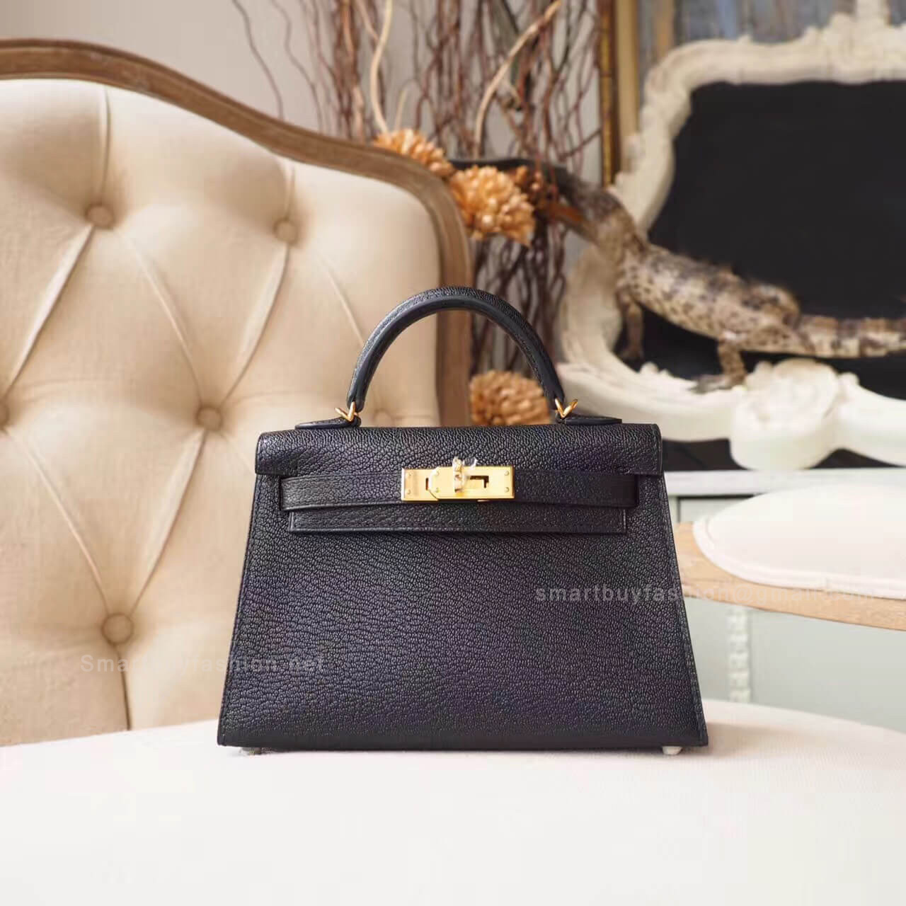 Hermes Mini Kelly II Bag in ck89 Noir Chevre GHW